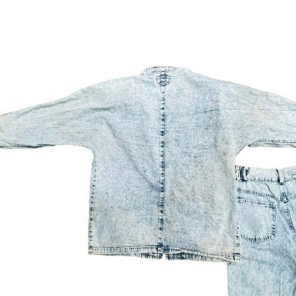 Fringe Acid Wash Denim 2 Piece Jeans Suit Vintage 90s Andiamo Womens Blue Small - Picture 4 of 16